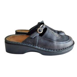 NAOT NAVY LEATHER SLIP ON MULES SLIDES SHOES W/STRAP BUCKLE WOMENS  EU38 US 7